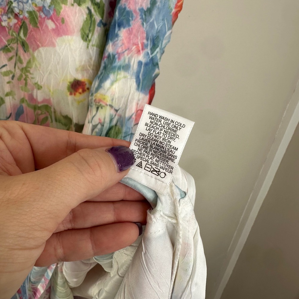 Komarov Floral Dress Watercolor Crinkle‎ Print Sleeveless Tiered Midi Women's S - Picture 6 of 10